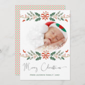 Vrolijk Kerstfeest Rood Groen Moderne Foto Feestdagenkaart (Voorkant / Achterkant)