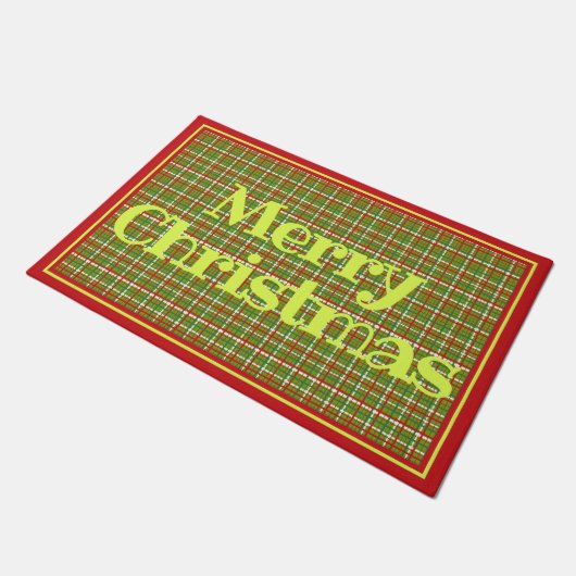Vrolijk Kerstfeest Rood Groen Plakken Ontwerp Deurmat (Schuin)
