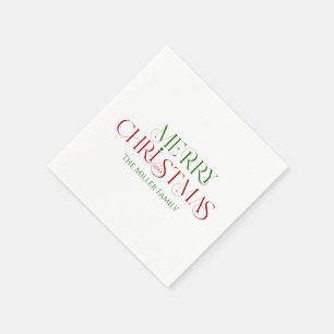 Vrolijk Kerstfeest Rood Groen Retro Typografie Servet