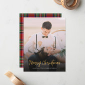 Vrolijk Kerstfeest Rood Groen Stewart Tartan Foto Notitiekaartje (Voorkant / Achterkant in situ)