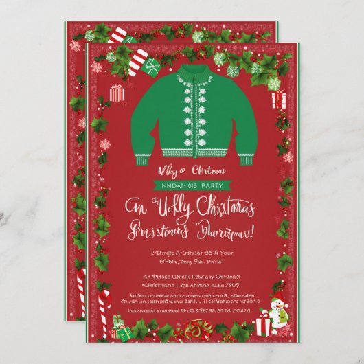 Vrolijk Kerstfeest Rood & Groen Uitnodiging (Voorkant / Achterkant)