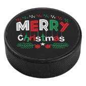 Vrolijk Kerstfeest Rood Groen Wit Hockey Puck (3/4)