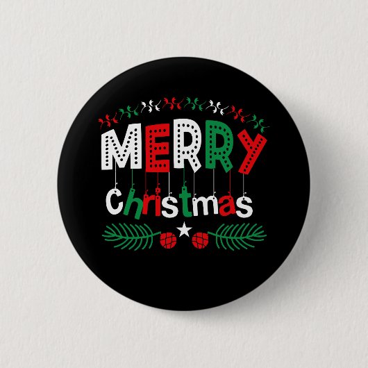Vrolijk Kerstfeest Rood Groen Wit Ronde Button 5,7 Cm (Voorkant)