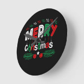 Vrolijk Kerstfeest Rood Groen Wit Ronde Klok (Hoek)