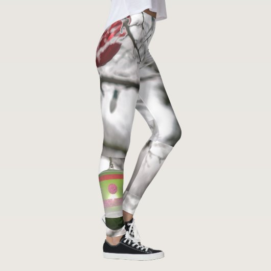 Vrolijk Kerstfeest Rood Groen Zilver Ornamenten Leggings (Rechts)