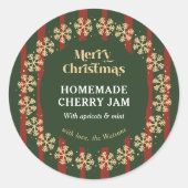Vrolijk Kerstfeest Rood & Groene Strepen Zelfgemaa Ronde Sticker (Voorkant)