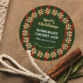 Vrolijk Kerstfeest Rood & Groene Strepen Zelfgemaa Ronde Sticker