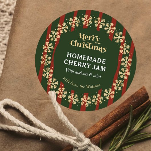 Vrolijk Kerstfeest Rood & Groene Strepen Zelfgemaa Ronde Sticker