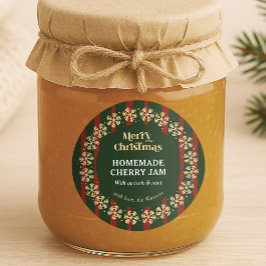 Vrolijk Kerstfeest Rood & Groene Strepen Zelfgemaa Ronde Sticker