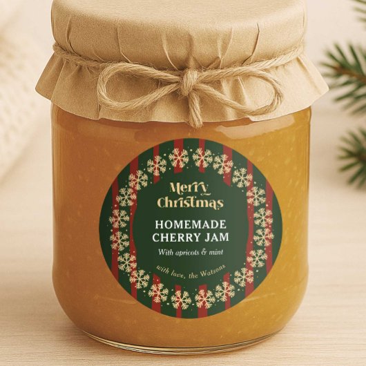 Vrolijk Kerstfeest Rood & Groene Strepen Zelfgemaa Ronde Sticker