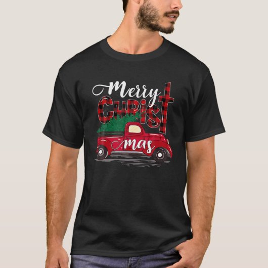 Vrolijk kerstfeest, rood kerst met kerstbomen t-shirt (Voorkant)