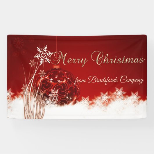 Vrolijk kerstfeest, rood, kerstbal spandoek (Horizontaal)