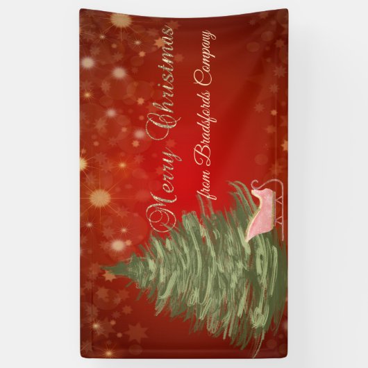 Vrolijk Kerstfeest, Rood, Kerstboom, Slaap Spandoek (Verticaal)