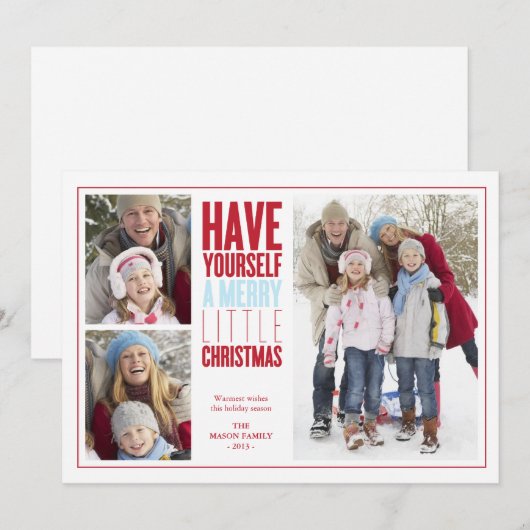 Vrolijk kerstfeest | Rood/Licht Blauw Feestdagenkaart (Voorkant / Achterkant)