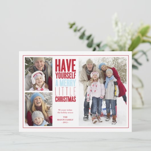 Vrolijk kerstfeest | Rood/Licht Blauw Feestdagenkaart (Staand voorkant)