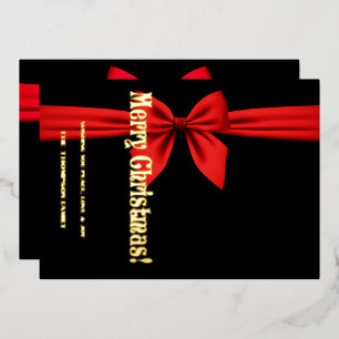 Vrolijk kerstfeest, rood lint schattig folie feestdagenkaart