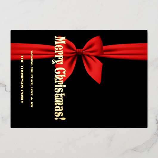 Vrolijk kerstfeest, rood lint schattig folie feestdagenkaart (Voorkant)