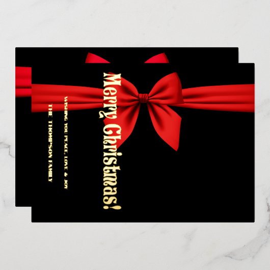 Vrolijk kerstfeest, rood lint schattig folie feestdagenkaart (Voorkant / Achterkant)