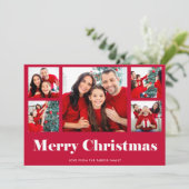 Vrolijk kerstfeest | Rood modern fotoraster Feestdagenkaart (Staand voorkant)