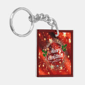 Vrolijk kerstfeest, rood ontwerp voor feestdagen sleutelhanger (Voorkant Links)