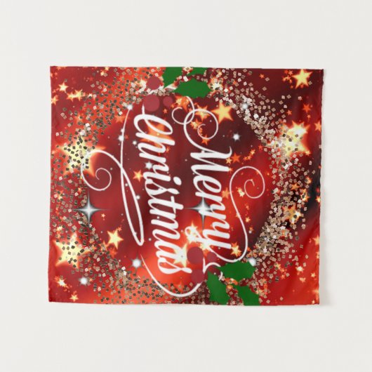 Vrolijk kerstfeest, rood ontwerp voor feestdagen wandkleed (Voorkant (horizontaal))