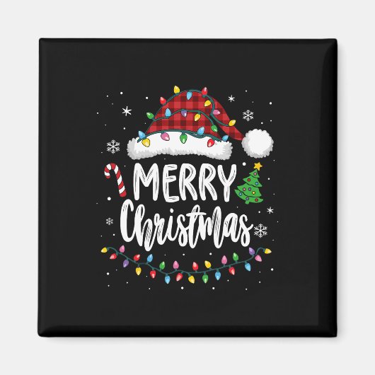 Vrolijk Kerstfeest Rood Plaid Familielampjes Xmas  Magneet (Voorkant)
