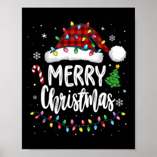Vrolijk Kerstfeest Rood Plaid Familielampjes Xmas Poster