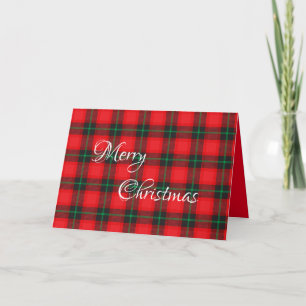 Vrolijk kerstfeest Rood Pset Tartan Traditioneel Feestdagen Kaart