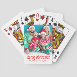 Vrolijk Kerstfeest Rood Retro Script Foto Vakantie Pokerkaarten