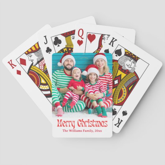 Vrolijk Kerstfeest Rood Retro Script Foto Vakantie Pokerkaarten (Achterkant)
