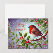 Vrolijk Kerstfeest Rood Robin en bessen Feestdagenkaart (Voorkant / Achterkant)