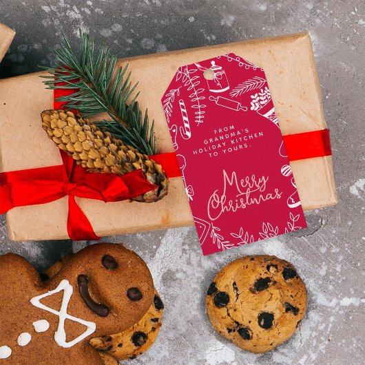 Vrolijk Kerstfeest Rood Roze Vakantie Bakken Cadeaulabel