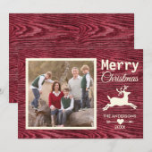 Vrolijk Kerstfeest Rood Rustiek Hout Familiefoto Feestdagenkaart (Voorkant / Achterkant)