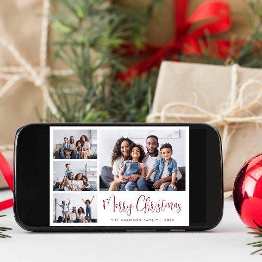 Vrolijk Kerstfeest Rood Script 6 Foto Feestdagenkaart
