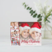 Vrolijk Kerstfeest Rood Script Foto Feestdagenkaart (Staand voorkant)