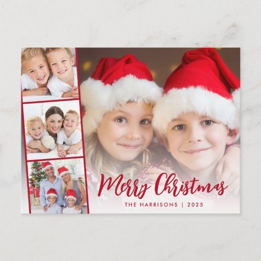 Vrolijk Kerstfeest Rood Script Foto Feestdagenkaart (Voorkant)