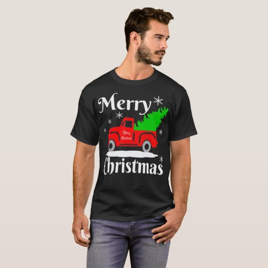 Vrolijk kerstfeest  rood vrachtwagen met kerst t-shirt (Voorkant volledig)