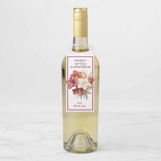 Vrolijk Kerstfeest Rood & Wit Amaryllis Flessenhanger (Op fles)