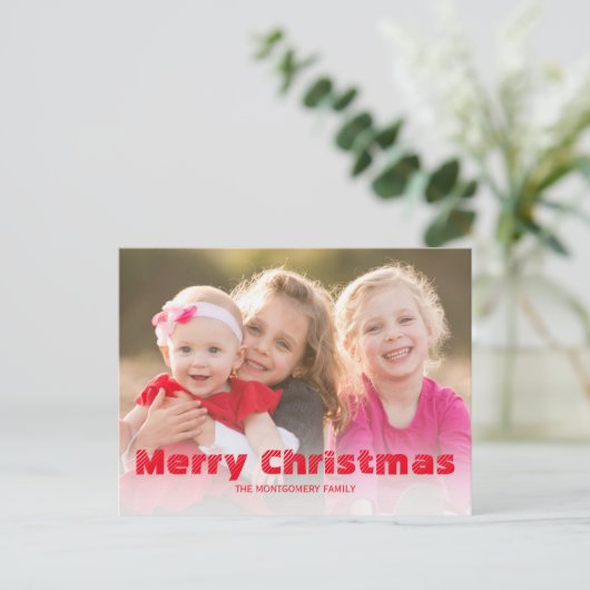 Vrolijk Kerstfeest Rood Wit Buffalo Check Familie Feestdagenkaart (Staand voorkant)