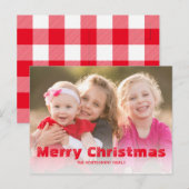 Vrolijk Kerstfeest Rood Wit Buffalo Check Familie Feestdagenkaart (Voorkant / Achterkant)