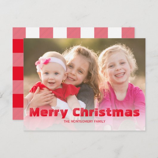 Vrolijk Kerstfeest Rood Wit Buffalo Check Familie Feestdagenkaart (Voorkant / Achterkant)
