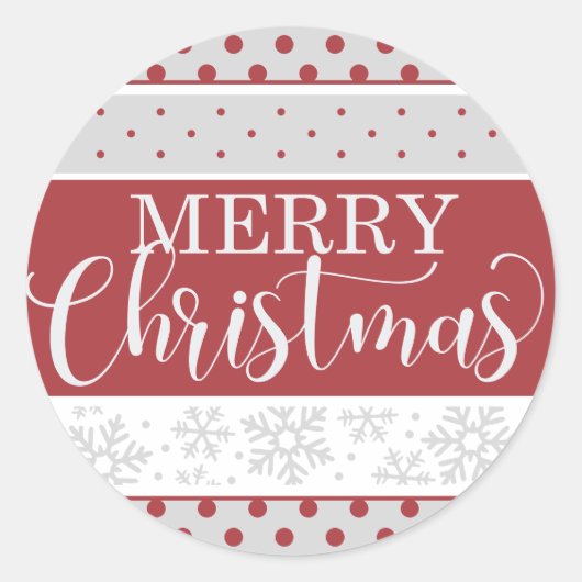 Vrolijk Kerstfeest Rood & Wit Decoratieve Sticker (Voorkant)