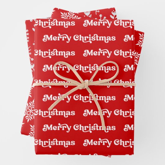 Vrolijk Kerstfeest Rood & Wit Feestelijk Modern Inpakpapier Vel (In situ)