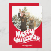 Vrolijk Kerstfeest Rood Wit Leuk Retro Foto Feestdagenkaart (Voorkant / Achterkant)