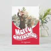 Vrolijk Kerstfeest Rood Wit Leuk Retro Foto Feestdagenkaart (Staand voorkant)