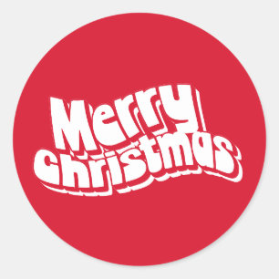 Vrolijk Kerstfeest Rood Wit Leuk Retro Ronde Sticker