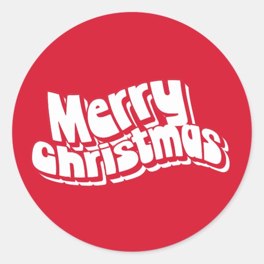 Vrolijk Kerstfeest Rood Wit Leuk Retro Ronde Sticker (Voorkant)