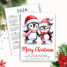 Vrolijk Kerstfeest Rood Wit Leuk Schaatspinguïns