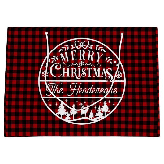 Vrolijk Kerstfeest Rood & Zwart Buffalo Plaid Cust Groot Cadeauzakje (Voorkant)