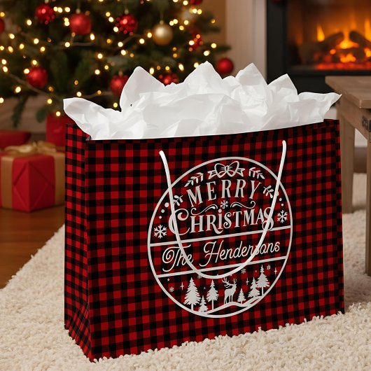 Vrolijk Kerstfeest Rood & Zwart Buffalo Plaid Cust Groot Cadeauzakje